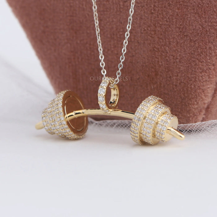 Round Cut Lab Grown Diamond Dumbbell Pendant