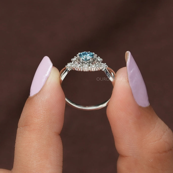 Blue Heart Cut Halo Infinity Diamond Ring