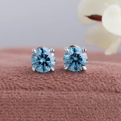 Blue Round Solitaire Stud Earrings Earring