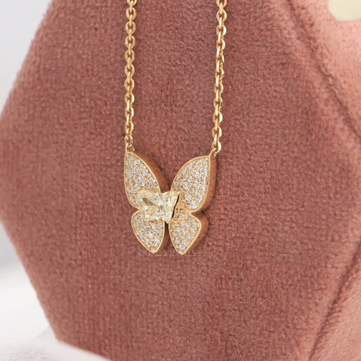 Pave Set Yellow Butterfly Diamond Necklace Necklaces