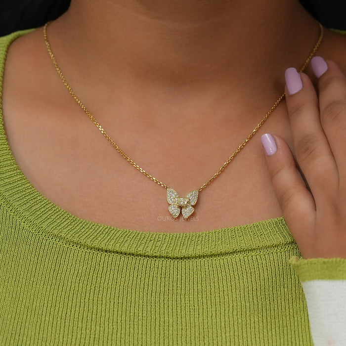 Pave Set Yellow Butterfly Diamond Necklace Necklaces