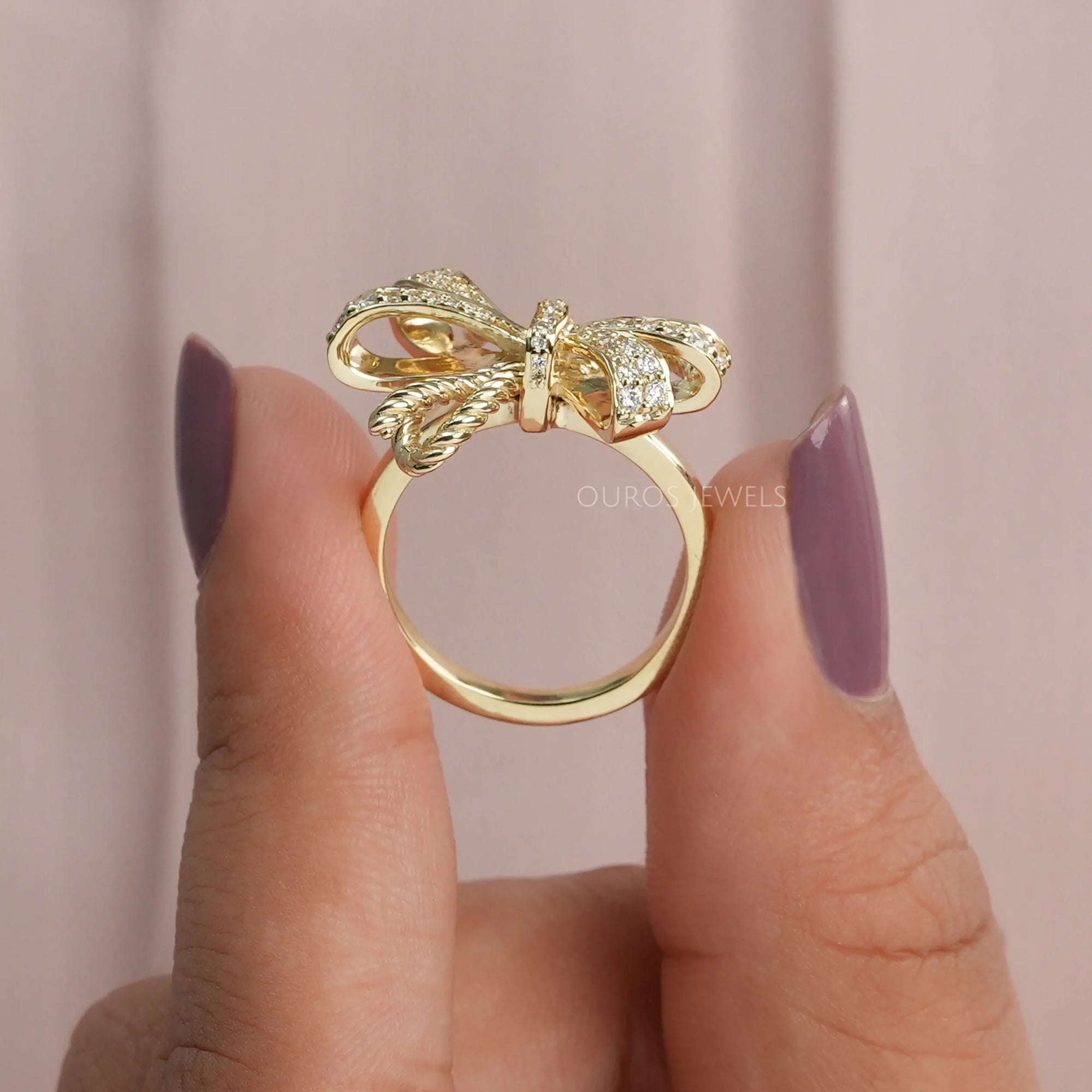 Round Diamond Cluster Ribbon Knot Bow Party Wear Ring