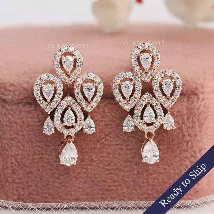Flower Shape Pear Diamond Halo Earrings
