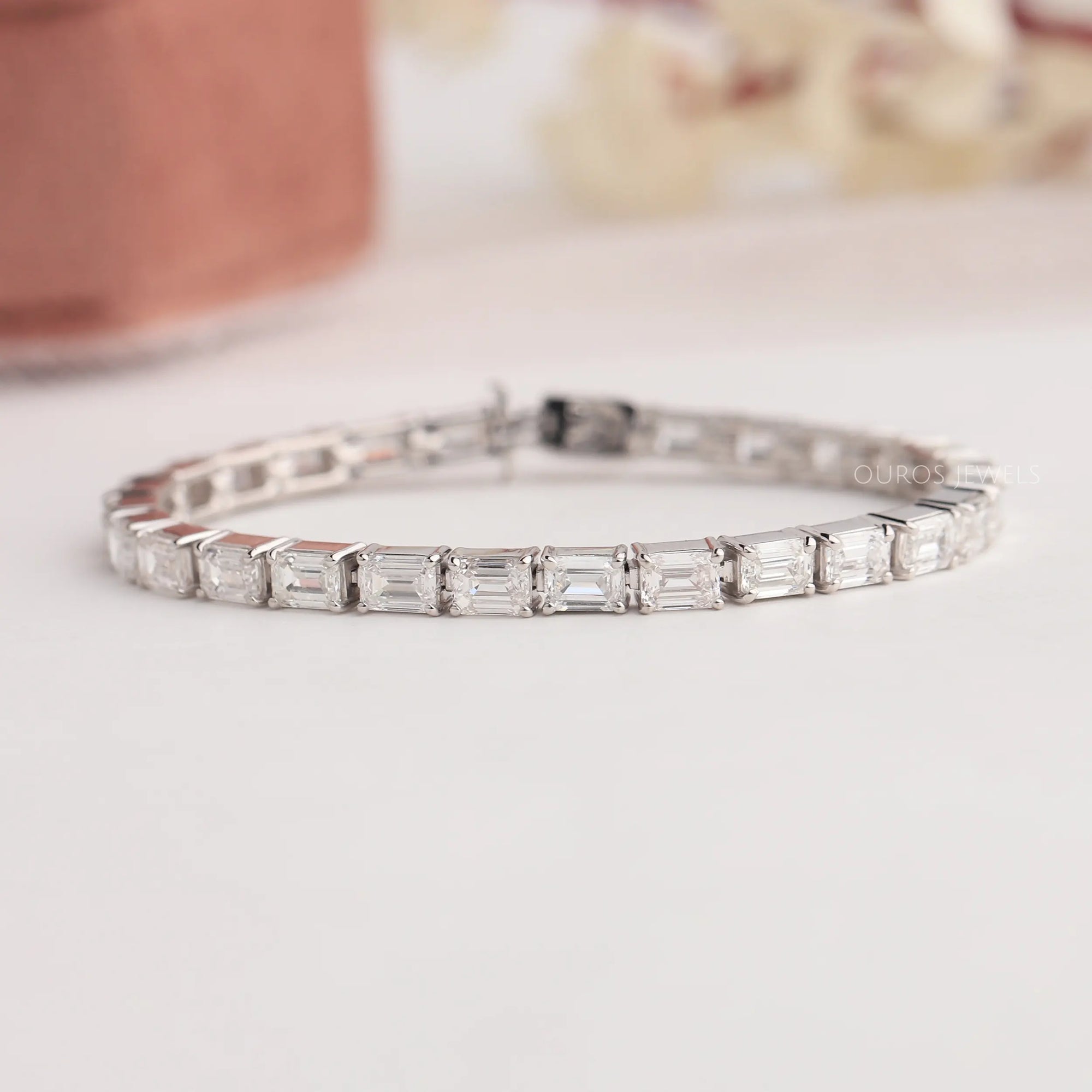 East-West Set Emerald Diamond Tennis Bracelet