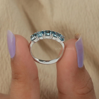 5 Stone Blue Cushion Diamond Ring
