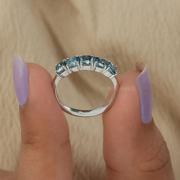 5 Stone Blue Cushion Diamond Ring