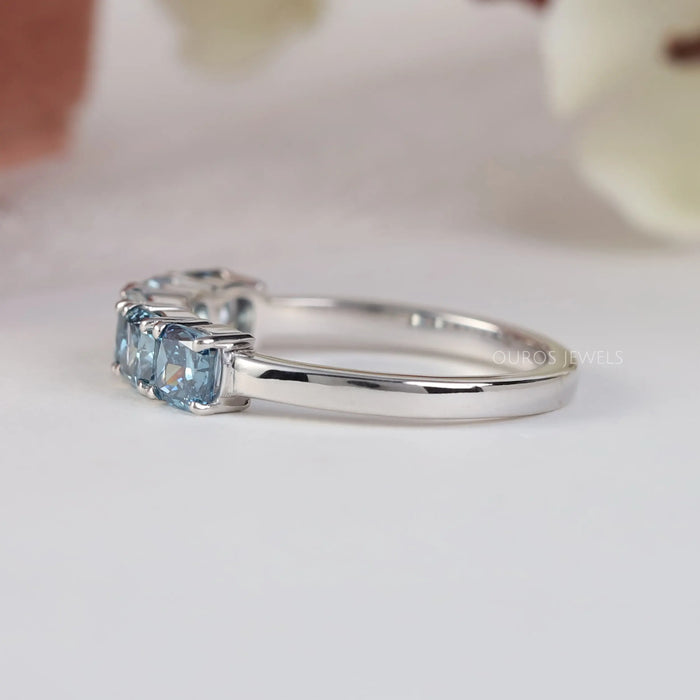 5 Stone Blue Cushion Diamond Ring