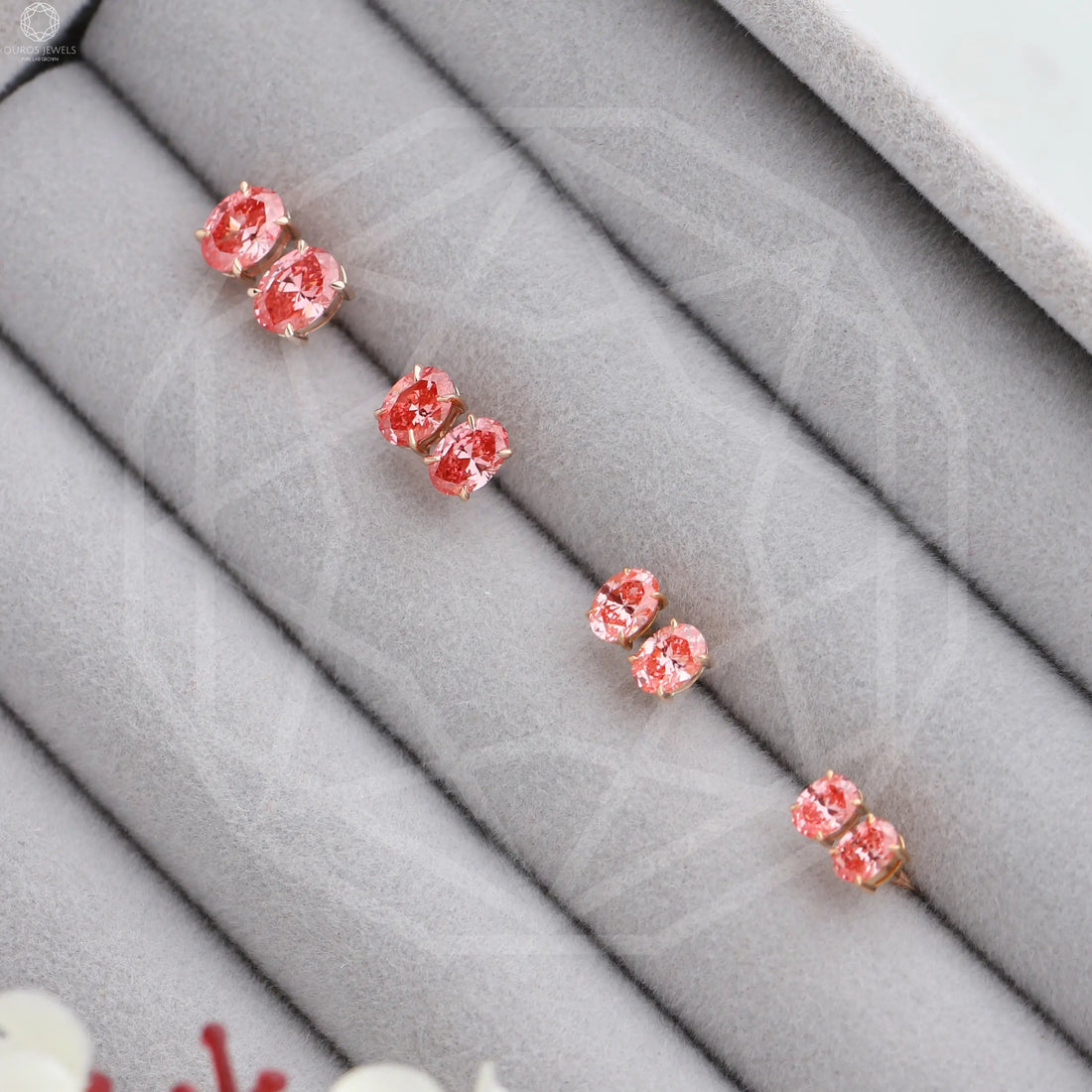 Pink Oval Cut Screw Back Earrings