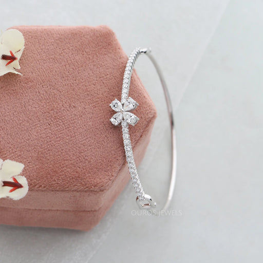 Flower Shape Pear Diamond Bangle Bracelet