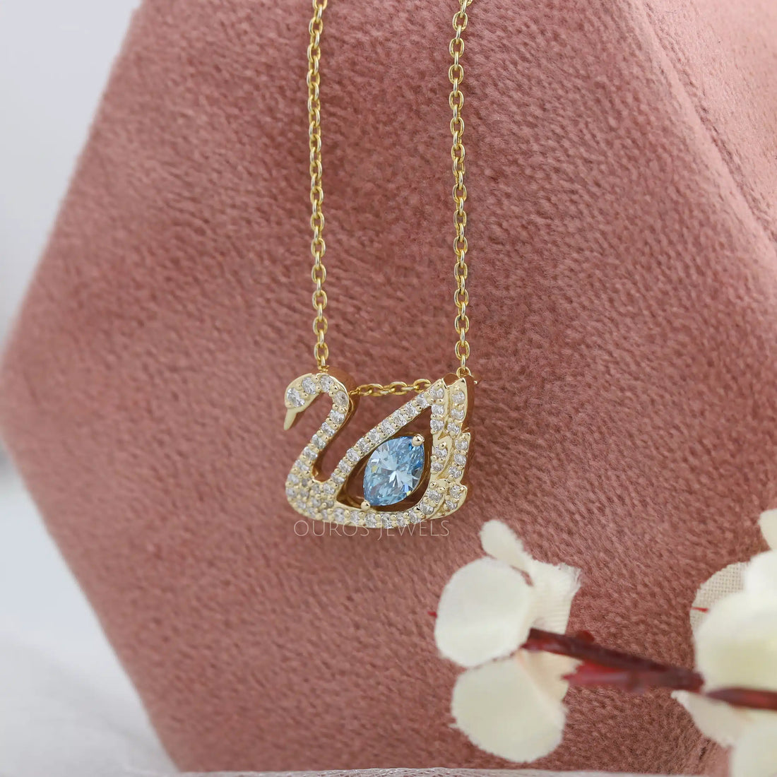 Light Blue Marquise Cut Diamond Swan Necklace Necklaces