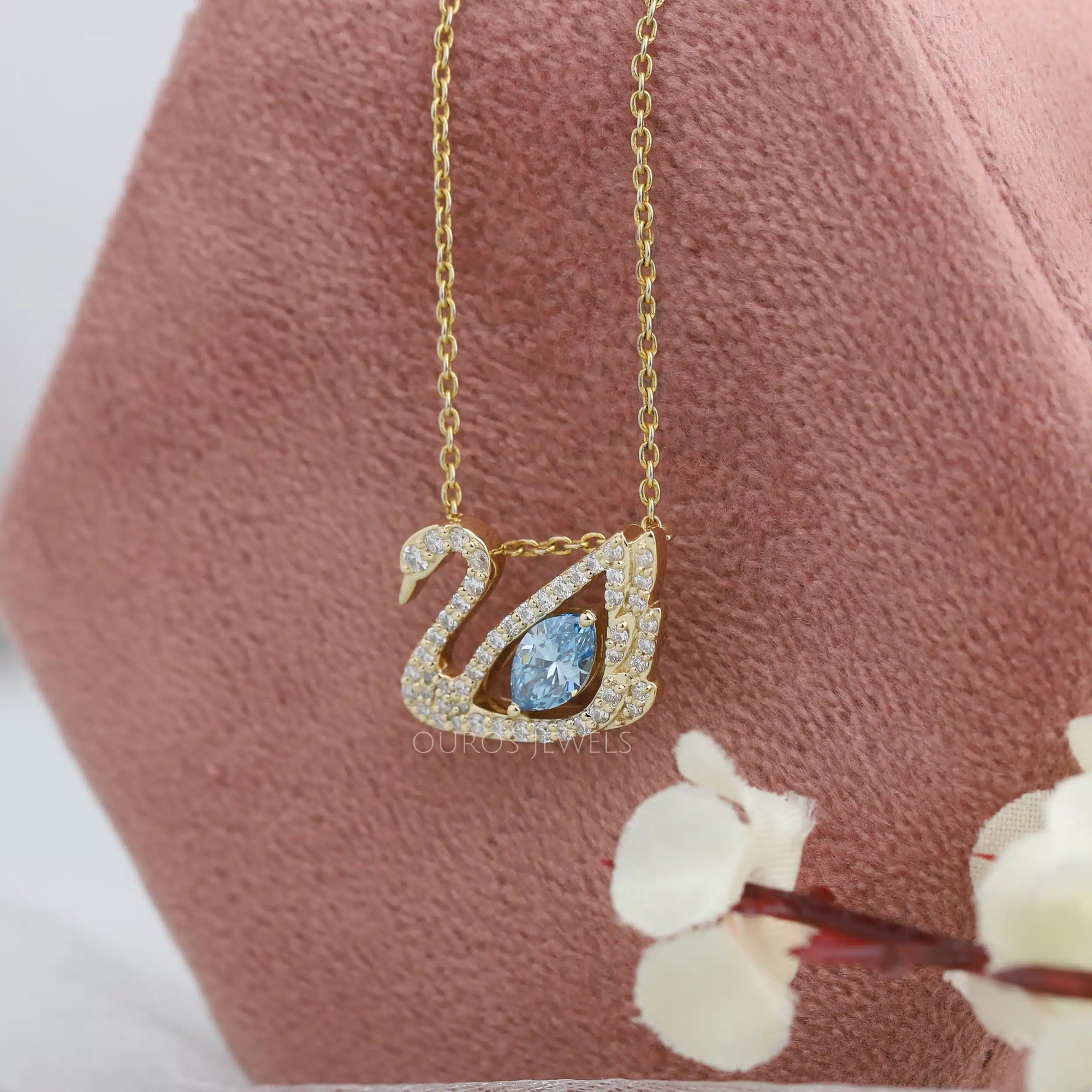 Light Blue Marquise Cut Diamond Swan Necklace Necklaces