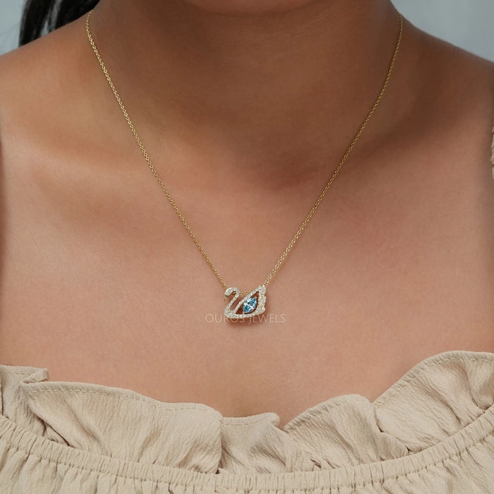 Light Blue Marquise Cut Diamond Swan Necklace Necklaces