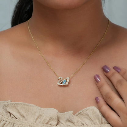 Light Blue Marquise Cut Diamond Swan Necklace Necklaces