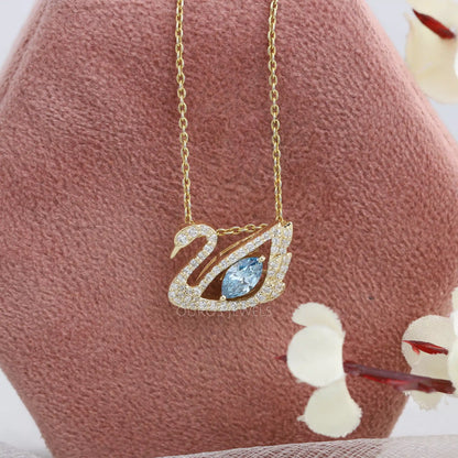 Light Blue Marquise Cut Diamond Swan Necklace Necklaces