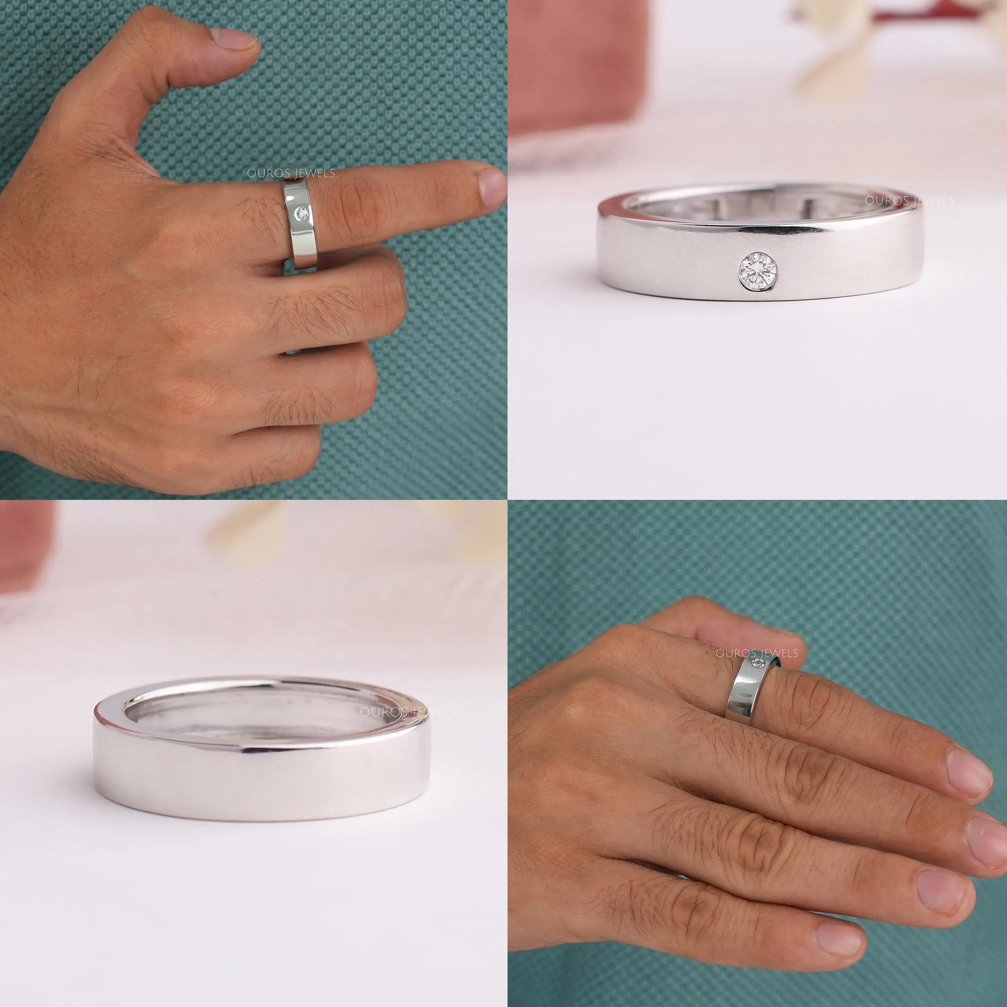 Solitaire Diamond Flush Set Men's Band