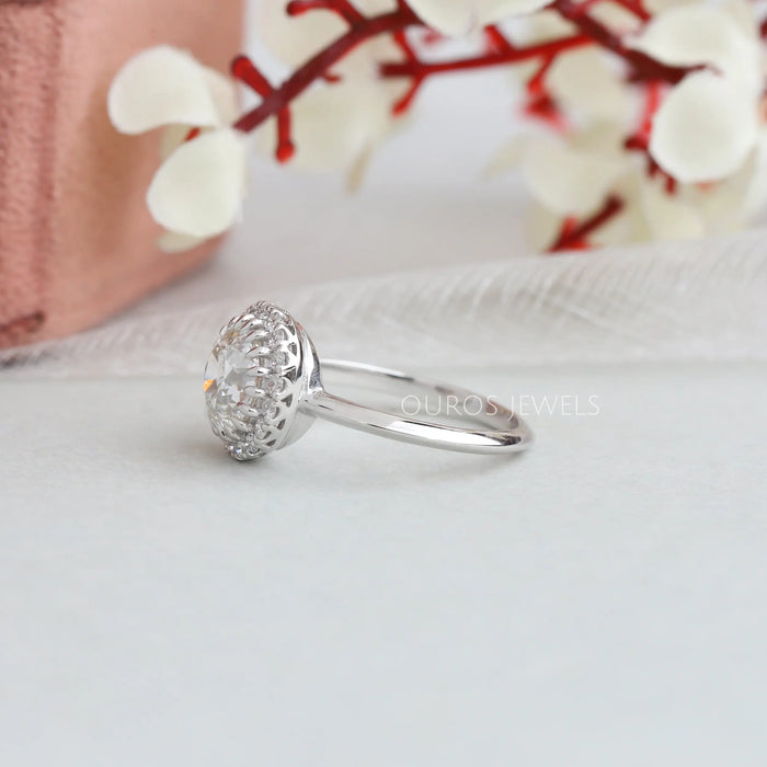 Old European Round Cut Halo Diamond Solitaire Ring