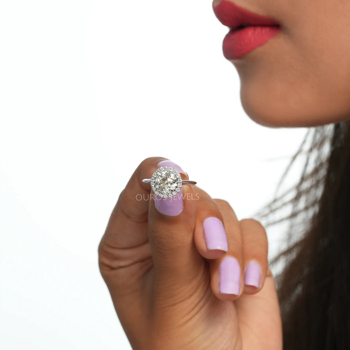 Old European Round Cut Halo Diamond Solitaire Ring