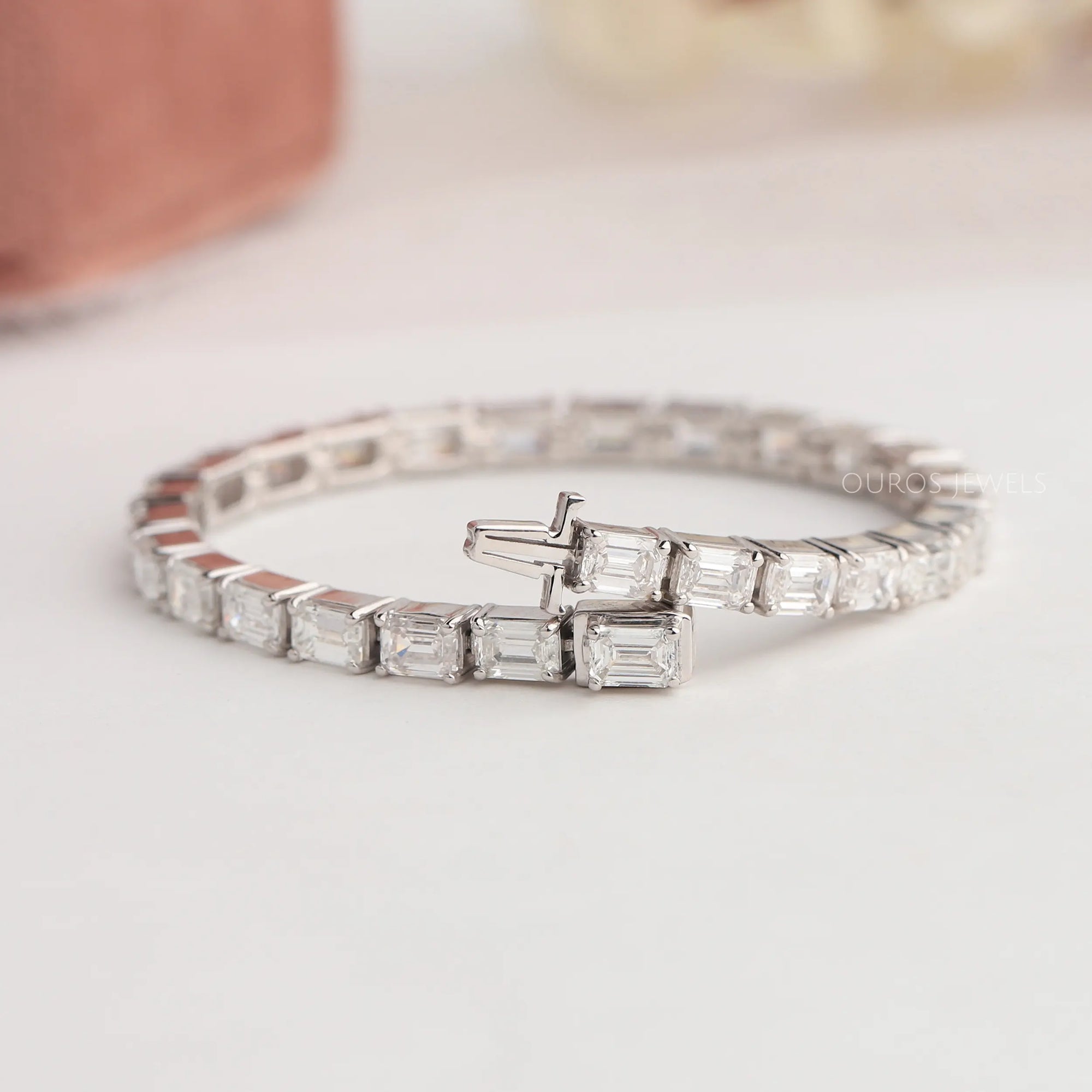 East-West Set Emerald Diamond Tennis Bracelet
