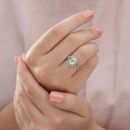 Oval Cut Halo Split Shank Engagement Ring