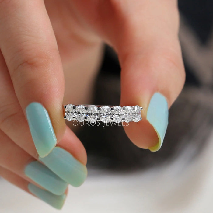 Oval Cut Lab Diamond Wedding Band Rings