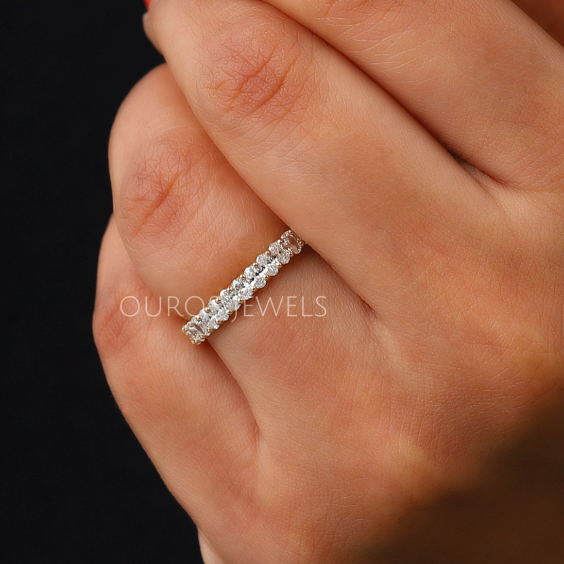 Oval Cut Lab Grown Diamond Half Eternity Wedding Band