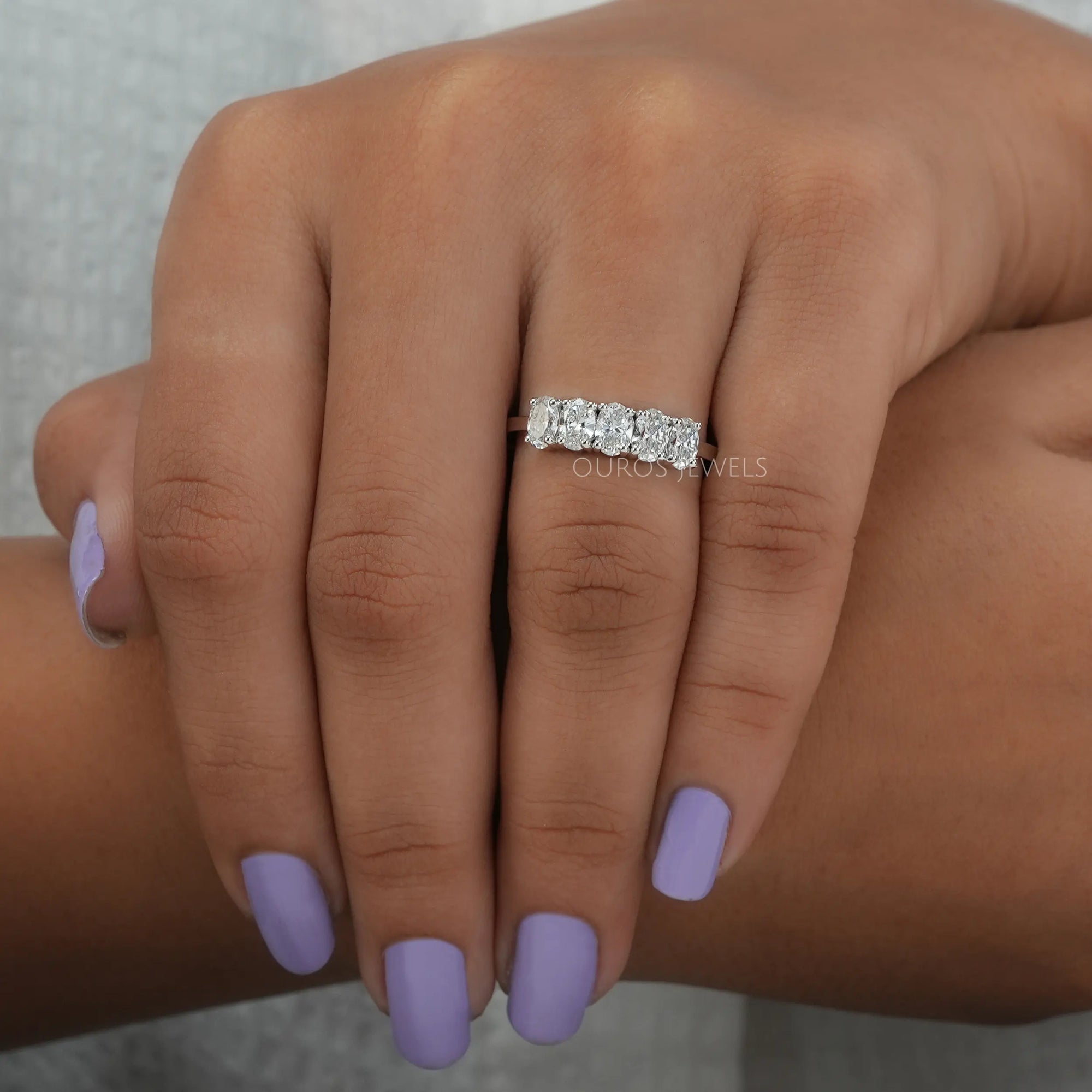 Five Stone Oval Cut Lab Grown Diamond Wedding Ring
