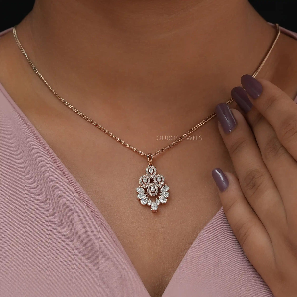 Flower Style Pear Cut Diamond Halo Pendant