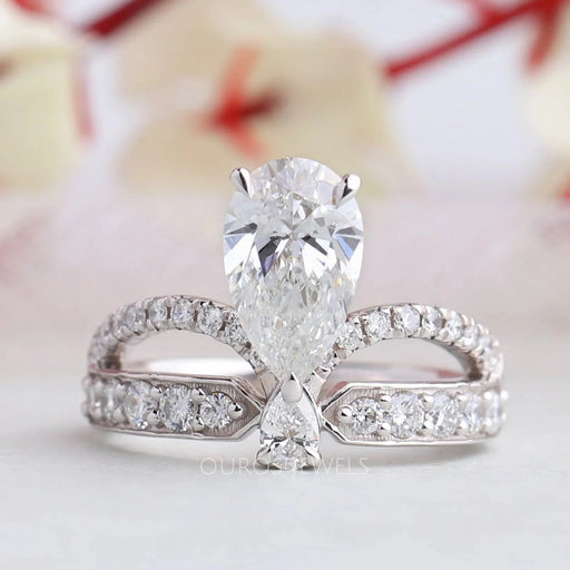 Pear Cut Crown Style Bridal Engagement Ring