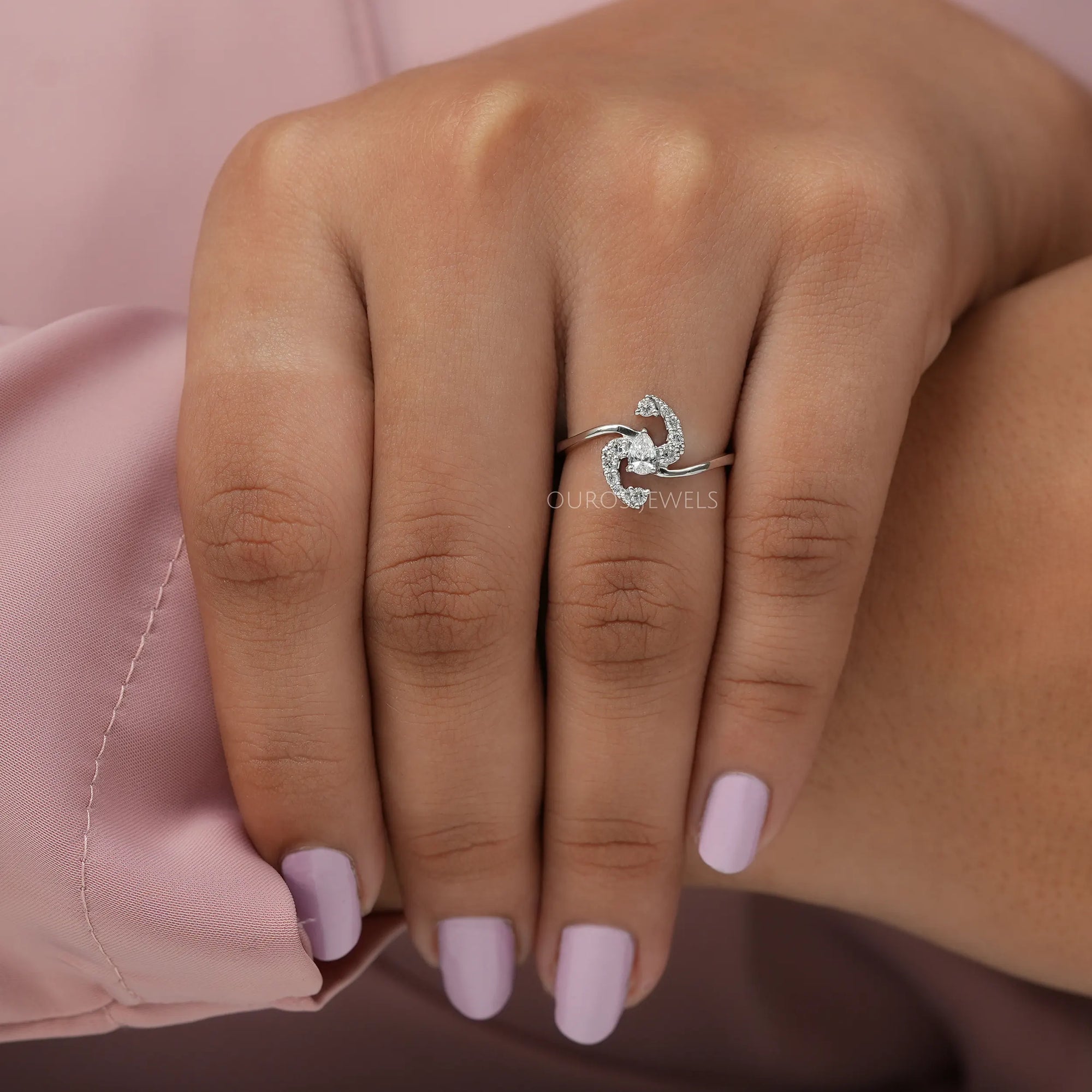 Pear Cut Lab Cluster Diamond Bypass Ring