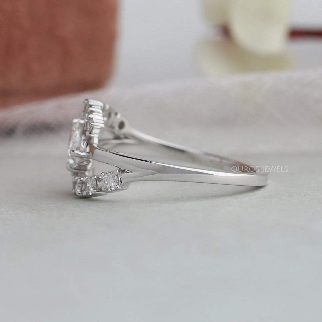 Bypass Style Pear Shaped Diamond Ring 14K White Gold