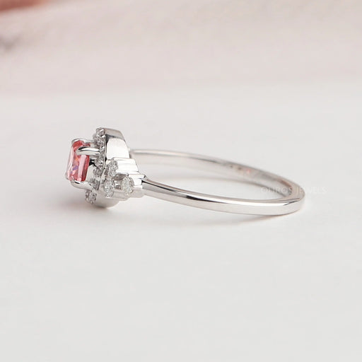 Pink Cushion Cut Halo Diamond Engagement Ring