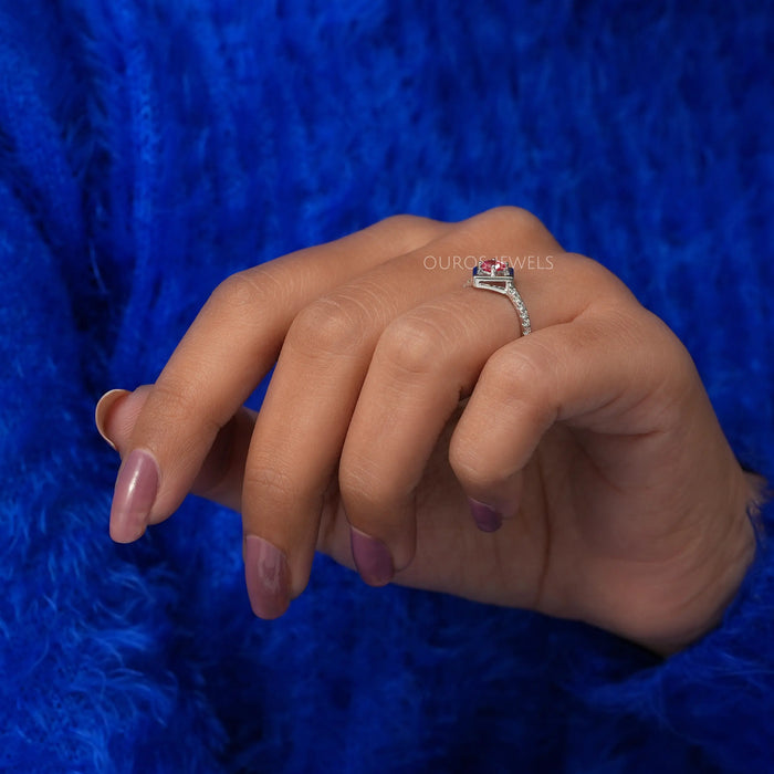 Pink Cushion Cut Solitaire Accent Diamond Ring