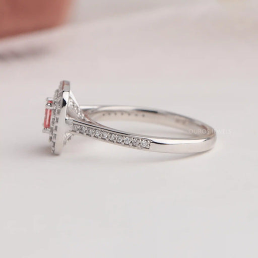 Pink Princess Cut Double Halo Engagement Ring