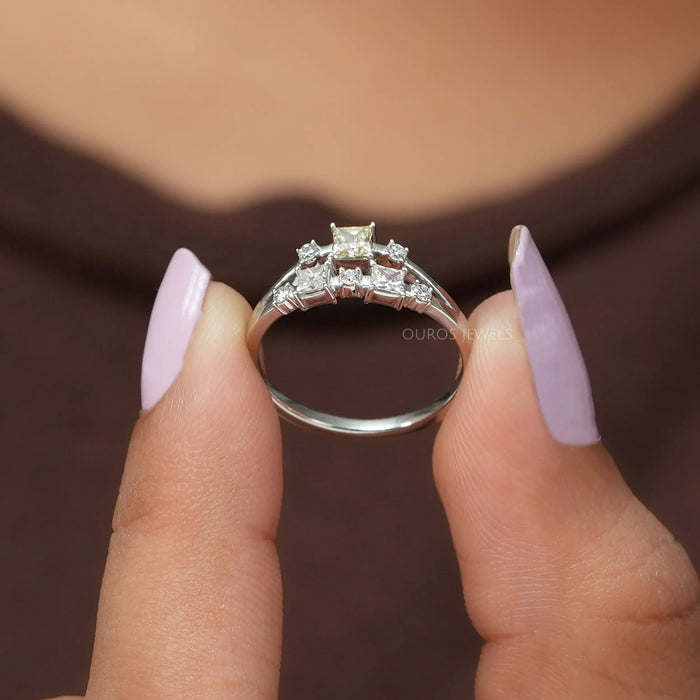 Princess And Round Cut Lab Diamond Cluster Ring