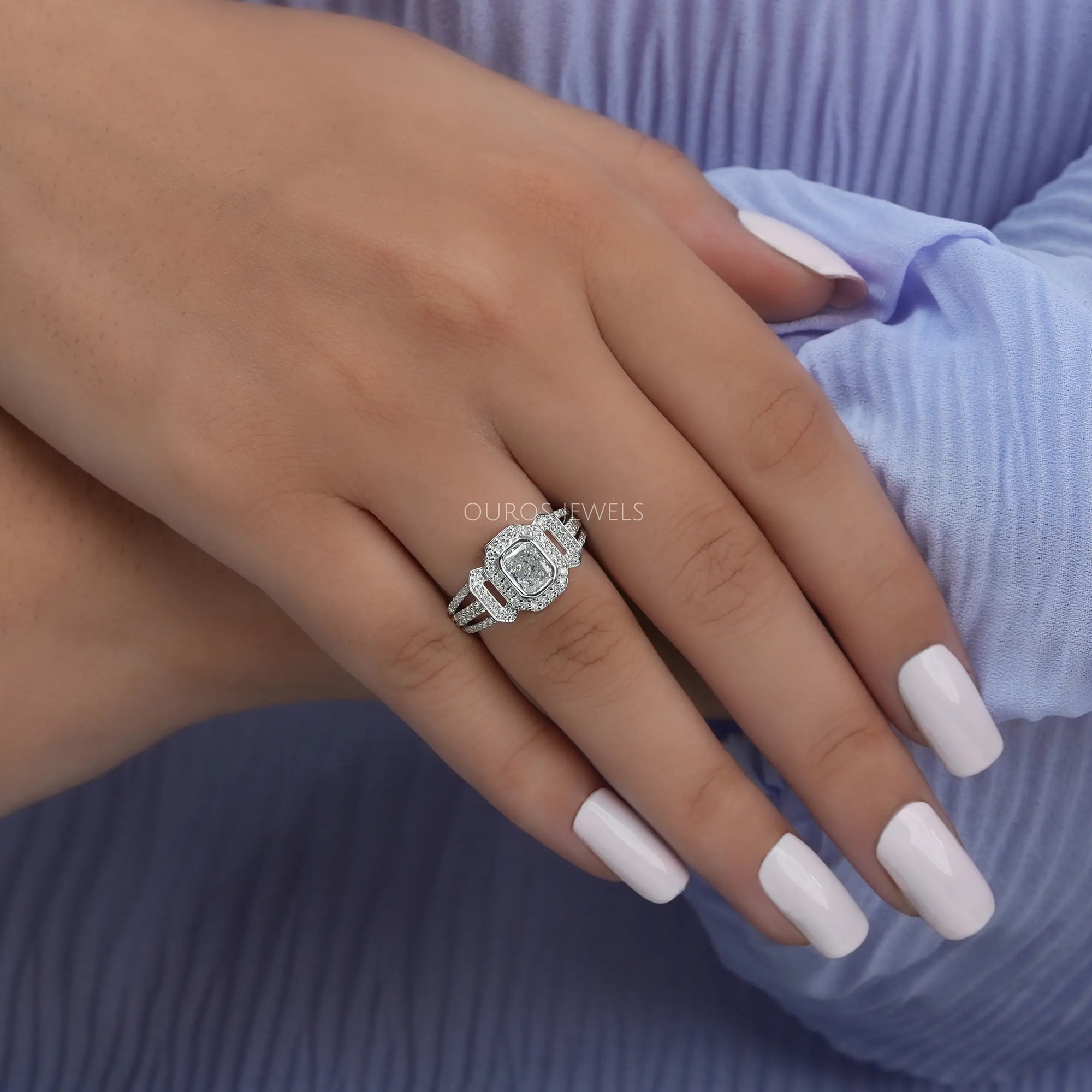 Radiant Cut Cluster Diamond Engagement Ring