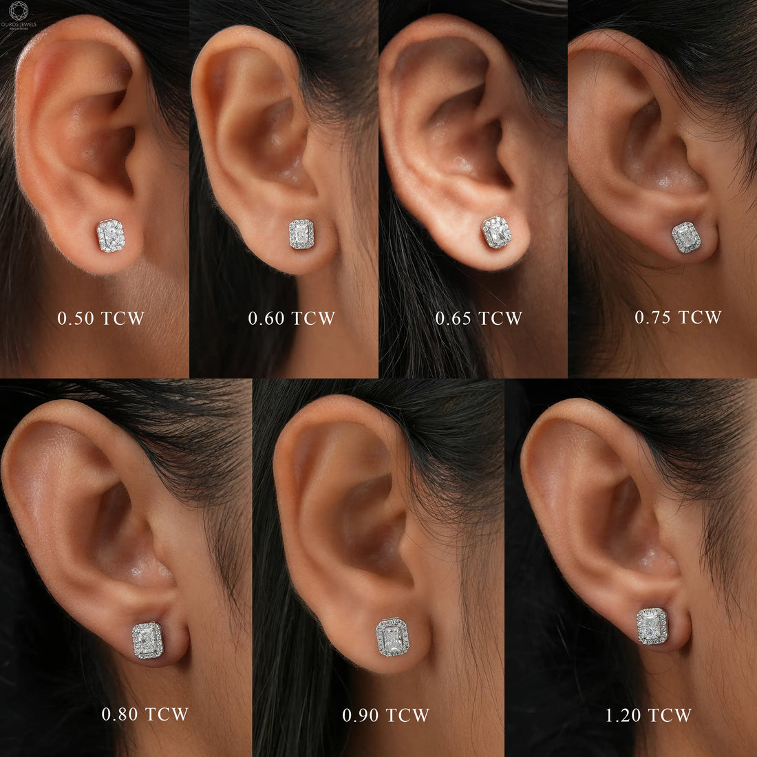 Radiant Cut Halo Diamond Stud Earrings