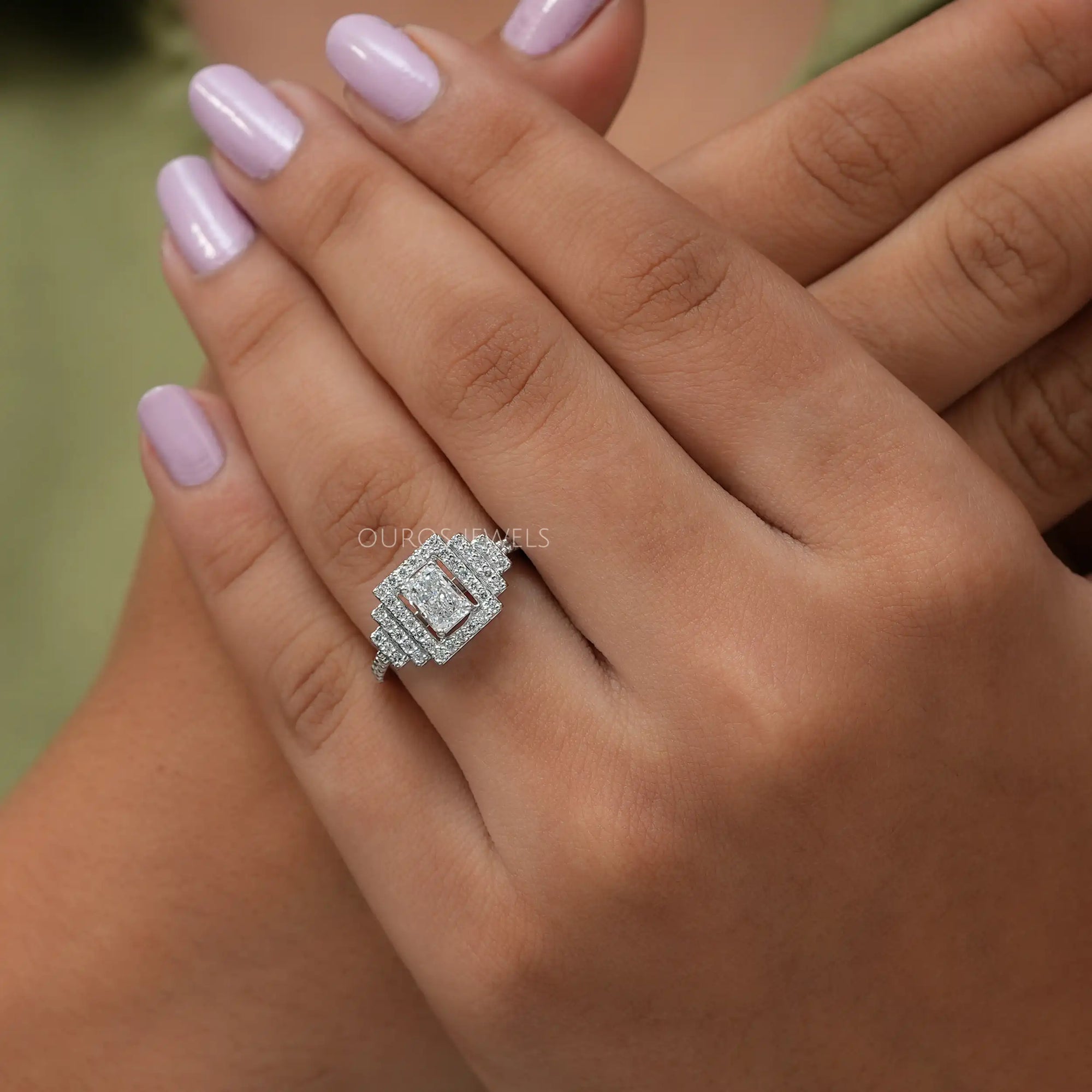 Radiant Cut Halo Diamond Solitaire Accent Ring