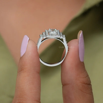 Radiant Cut Halo Diamond Solitaire Accent Ring