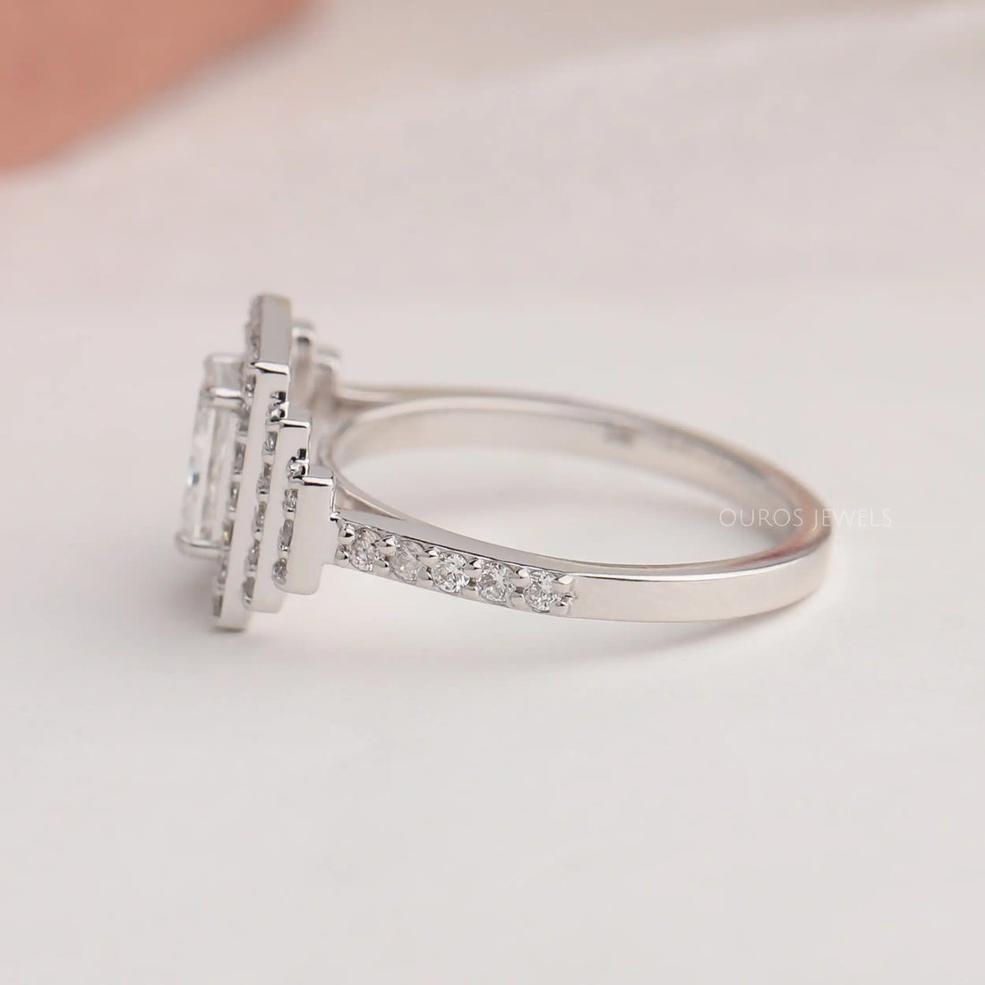 Radiant Cut Halo Diamond Solitaire Accent Ring
