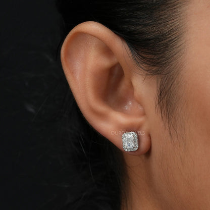 Radiant Cut Halo Diamond Stud Earrings