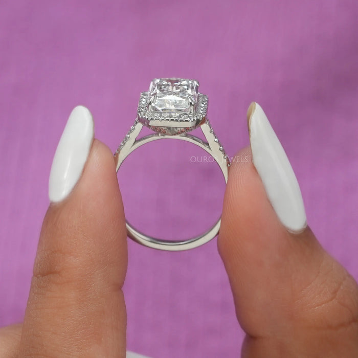 Radiant Cut Halo Solitaire Accent Engagement Ring