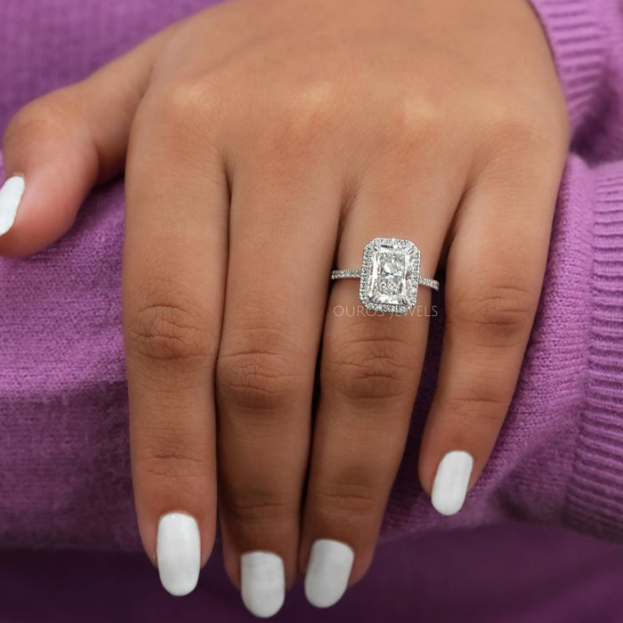 Radiant Cut Halo Solitaire Accent Engagement Ring