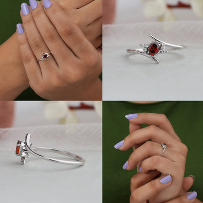 Red Oval Cut Lab Diamond Bypass Ring