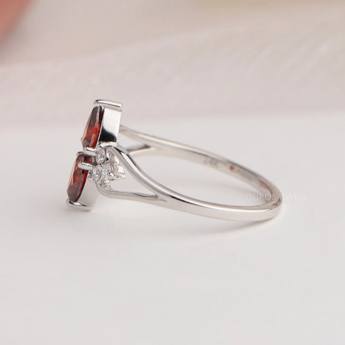 Fancy Red Pear Cluster Diamond Dainty Ring