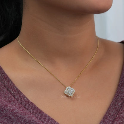 Flower Shape Round Cut Diamond Halo Pendant Necklaces