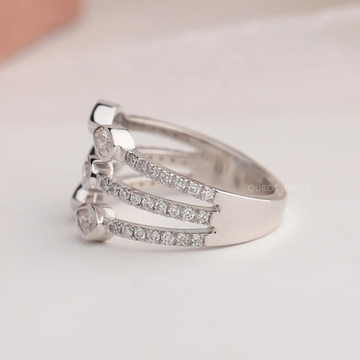 Three Row Pear Diamond Open Cuff Dainty Ring