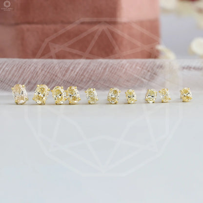 Yellow Oval Cut Lab Grown Diamond Screw Back Earrings
