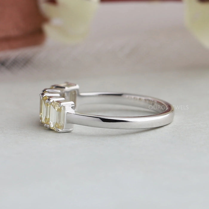 5 Stone Yellow Emerald Cut Wedding Ring