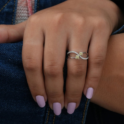 Yellow Princess Cut Bypass Setting Wedding Ring Rings