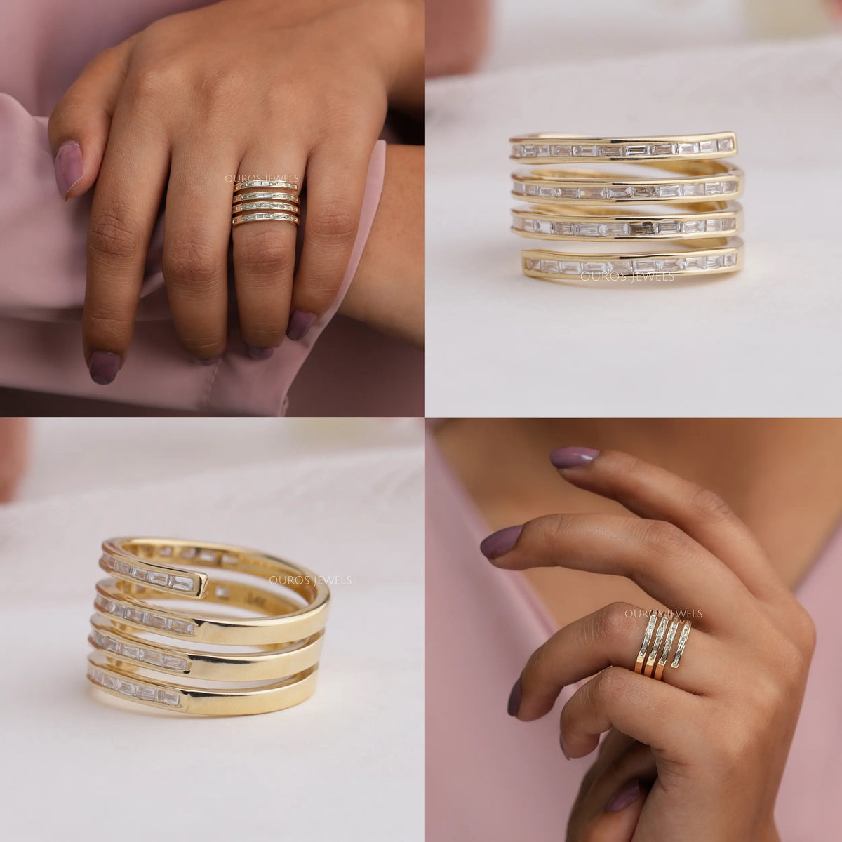 4 Row Baguette Diamond Wedding Band